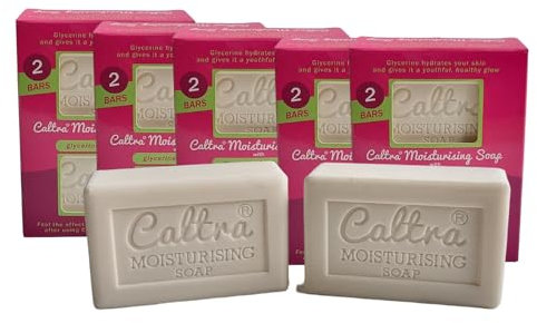 Caltra Moisturising Soap Bar with Olive Oil & Glycerine, Vegan, No SLS or Parabens, Natural Organic Softens & Nourishes Body Hand & Face Soap for Men Women (5 Pack (10 Soaps))