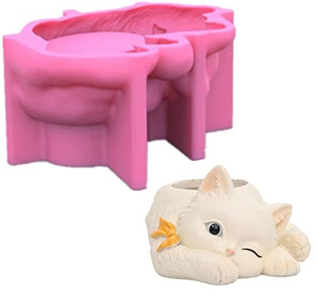 Little for Cat - Stampo in silicone per vasi di fiori succulenti, argilla, cemento, gesso, fai da te, casa, giardino, vasi di fiori, boccola portacandele, stampo per calcestruzzo, cemento e resina