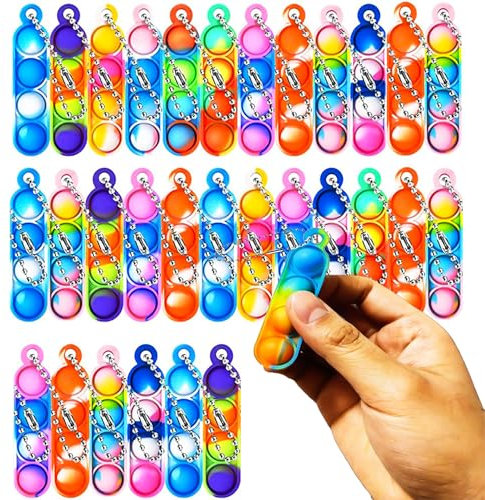 Mini Pop Push It Jouet Porte-Clés, 30 PCS Coloré Silicone Squeeze Pop Bubble Fidget Bulk Jouets Sensoriels, Poppet Bubble Stress Soulagement De Anxiété Jouets pour Autisme, Enfants Adultes