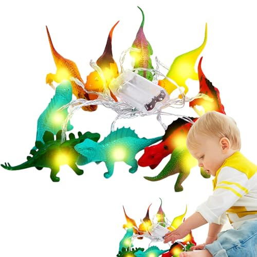 awakent Dinosaurier-Lichterkette, Weihnachtsbeleuchtung, Dinosaurier-LED-Lichter, 10 Dinosaurier-LED-Lichter, 2 m, batteriebetrieben, Weihnachtsfeierzubehör für Zelt, Garten, Terrasse, dekorativ