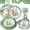 Jungle Paper Plates Cups and Napkins Set - 96pcs Jungle Safari Theme Kids Birthday Party Tableware Set Including Paper Plates, Napkins, Disposable Cups, Safari Tableware for Baby Shower(24 Guests)