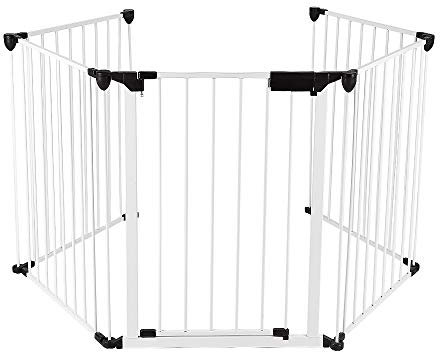 Kaminschutzgitter mit Tür Metall, Treppenschutzgitter, Absperrgitter Ofenschutzgitter Faltbar, Konfigurationsgitter, Türschutzgitter für Kinder-Sicherung (weiß-60 * 75cmx5pcs)