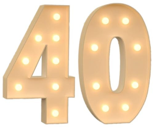 Marquee Numbers Light Up LED Large Mosaic Pre-Cut Frame for 18th Anniversary 80th Birthday Wedding Party DIY Decoration (Number 40) 4FT Marquee Lighting