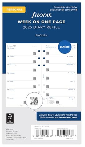 Filofax Personal english WEEK ON 1 PAGE DIARY 2025