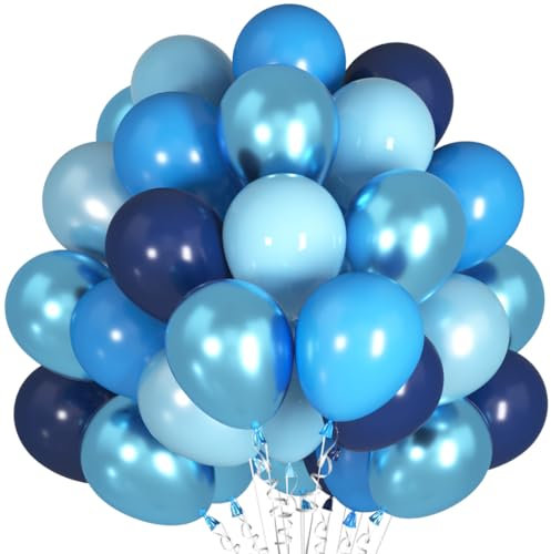 60 Stück Luftballons Blau, Metallic Chrom Helium Ballons Set, Marine und Baby Blaue Latex Luftballons für Geburtstag Hochzeit Verlobung Babyparty Dekoration