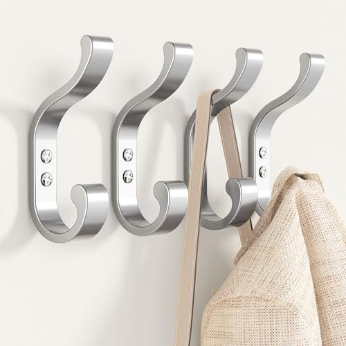 jockcaras Ganchos de pared de metal estilo vintage – 4 unidades de ganchos plateados para colgar ropa, chaquetas, bolsos, sombreros, perfectos para guardarropa, baño y armario