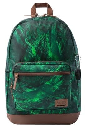 TOTTO - Mochila para Ordenador Portátil de 14 Pulgadas, Modelo Tocax, 2 Compartimentos, Bolsillo con Organizador y Porta Móvil, Bolsillo Botella, Espaldar Ergonómico, Estampado Green Rock