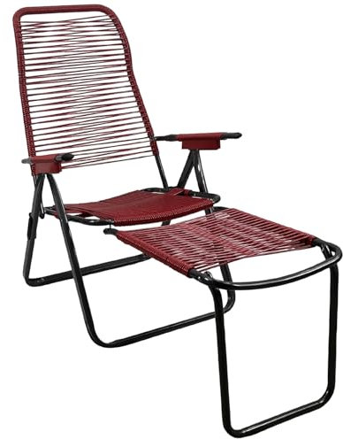 Marvin Sdraio Cordonata con Poggiapiedi Sedia a Sdraio da Giardino Filo in Pvc Pieghevole Metallo Poltrona Relax da Esterno Prolunga (ROSSO)