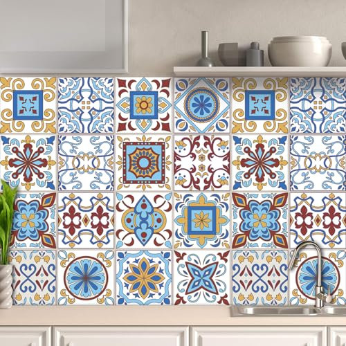 AREDE 32 Pz Adesivi per Piastrelle Bagno e Cucina 15 x 15 cm Autoadesivo Decorazione Adesivo murale in PVC Impermeabile Adesivi Parete mattonelle mosaico stile / T1024