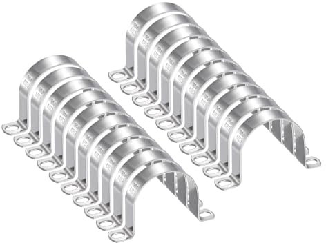 sourcing map 20pcs 2 1/2 Inch 63mm Conduit Clamps, M63 U Tube Pipe Clamp, Stainless Steel Rigid Pipe Strap, U Shaped Bracket with Two Hole for Pipe Tube Hose Wire Cord,Thick