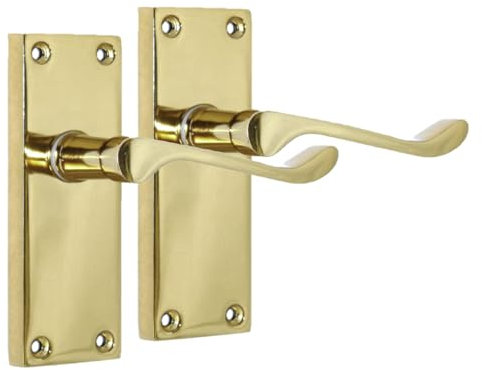 Epsom Door Handle Brass Plated Scroll Door Handle Set - Victorian Style Internal and External Lever Door Handles with Backplate 118mm x 42mm Sets (Pair of Handles)