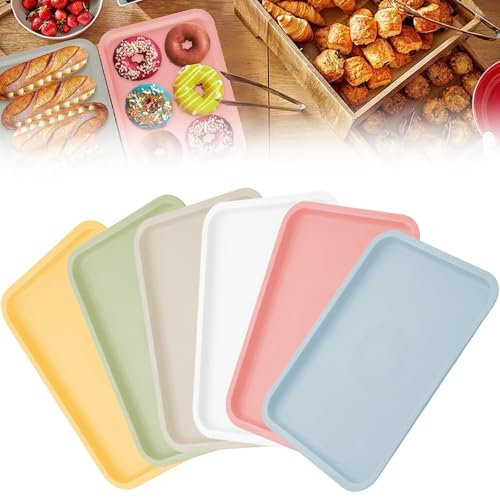 Kunststofftablett Serviertablett, 6 Stück Tablett Aus Kunststoff 24.5 x 18 cm Rechteckig Servierplatten Plastik Tabletts aus Kunststoff Kunststoff Fast Food Café Tabletts rutschfest für Küche Esszimm