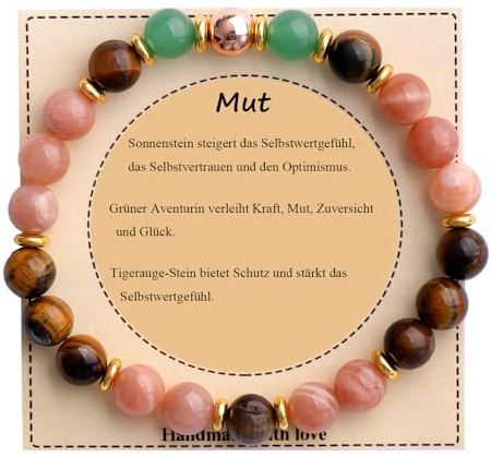 UEUC Heilstein-Perlenarmband für Frauen, Armband mit natürlichen Edelsteinen, Gleichgewichtsschutz, spirituelles Kristallperlenarmband zur Angstlinderung mit Bedeutungskarte