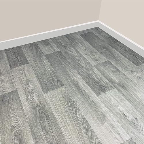 Grandismo Vine Grey Oak Effect Vinyl Lino Roll Flooring Kitchen Bathroom Waterproof Roll Sheet Anti-Slip Cushion Flooring (3metres x 4metres (9ft 10 x 13ft 1))