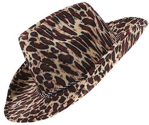 DEARMAMY Leoparden Cowboyhut Animal Print Party Festival Hut Unisex Bühnenhut Bequemes Material Stabiler Sitz