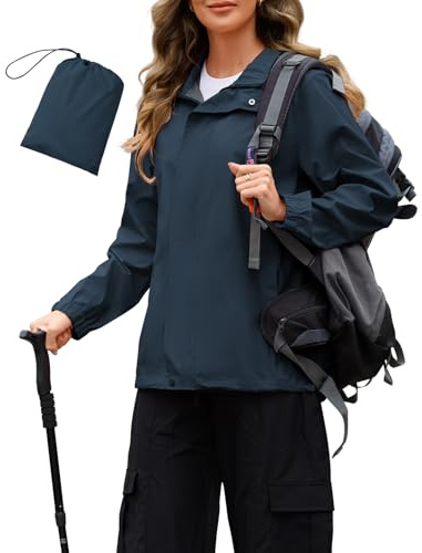 Durio Regenjacke Damen Wasserdicht Faltbar Atmungsaktiv Dünne Regenjacke mit Kapuze Leichte Jacke für Frauen Übergangsjacke Fahrrad Sportjacke 5000mm