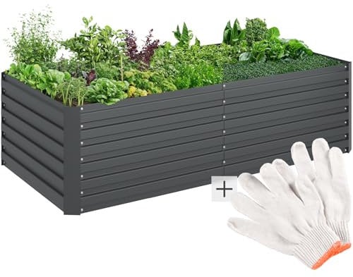 tectake® Hochbeet Metall, Hochbeete-Kit für Beet, Hochbeet Garten, wetterfest, Pflanzkasten, Kräuterbeet, Frühbeet, Gemüsebeet, Pflanzenbeet, zur Anzucht, als Blumenkasten - 1100l, 200 x 100 x 56 cm