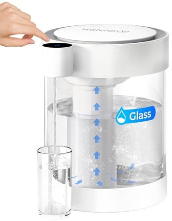 Waterdrop 0 TDS Glass Rechargeable Water Filter Dispenser, WD-ED10TW 5.3L 5-Stage Zero TDS Electric Instant Pitcher, Reduce Chlorine, Lead, Copper, Large Countertop Water Filtration System
