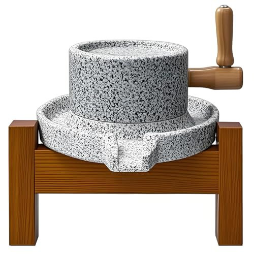 Stone Disk Grain Mill/Grinder - Small Manual Countertop Grain Grinder with Natural Granite Stone for Flour, Bread, Tortillas, Seasoning - Handmade Wooden Stands & Hand Crank
