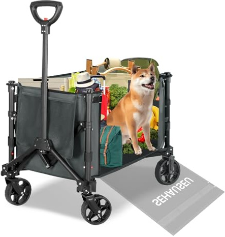 Carrello da campeggio pieghevole con freni, carrello da spiaggia su grandi ruote All-Terrain, manico retrattile, Heavy Duty 600D, 120 l, 100 kg, per shopping, picnic, campeggio, trasporto, colore