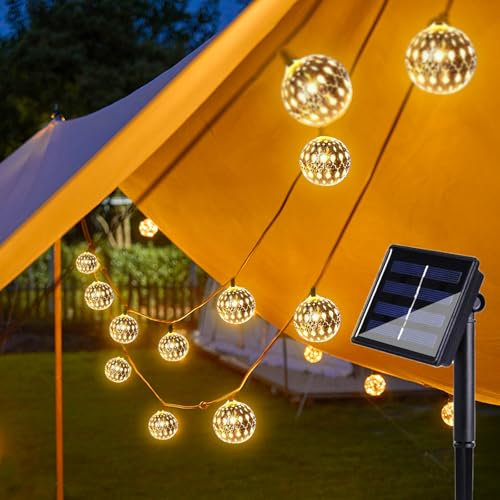 5m 20LED Lichterkette AußEn Solar Outdoor,Lichterkette Außen LED Strom Beleuchtung,Balkon Lichterkette Solar,Silber Marokkanischen Orb Schnurlichter,Ip65 Wasserdicht,FüR Garten,Balkon,Terrasse