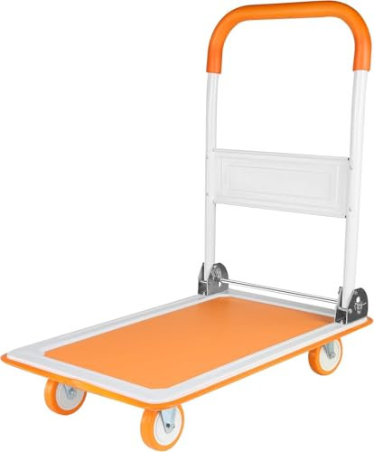 BCSRVCE Déplacez Facilement des Charges Lourdes avec ce Chariot Poussoir Pliable, capacité de 150 kg, Roues pivotantes à 360 degrés, Utilitaire Polyvalent, Construction en Acier, Orange