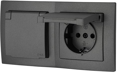 Unterputz Doppel-Steckdose IP44, Steckklemme, All-in-One, Serie ET-1 anthrazit
