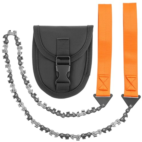 QWORK® Motosega a catena a mano 33 denti 103 cm in acciaio al manganese 65 – inclusa borsa per cintura, motosega portatile per campeggio, sopravvivenza, accessori per esterni e giardinaggio.