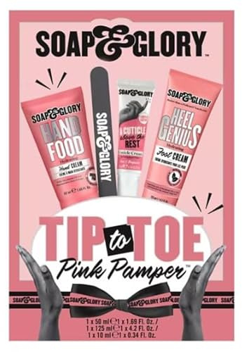 Soap & Glory Gift Set, 4 Piece Collection with Hand Cream, Foot Cream, Cuticle Cream and Nail File for Complete Body Care, Christmas Gift Set