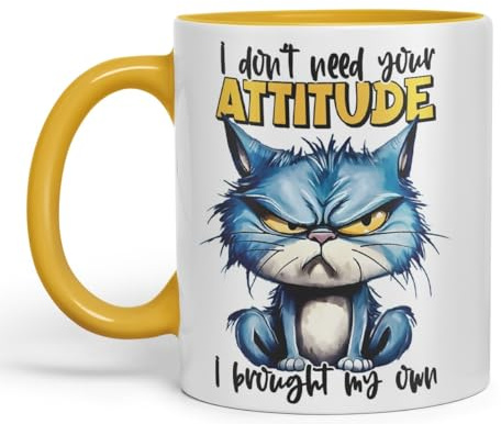 Vixar I Don’t Need Your Attitude – I Brought My Own Coloured Ceramic Mug Cup 11oz Funny Sarcastic Gift (Gold Yellow)