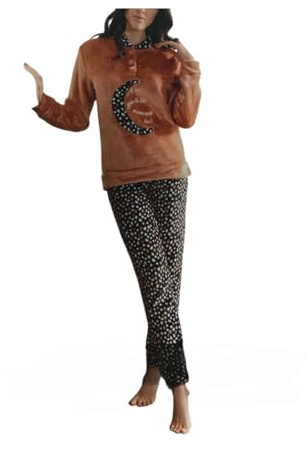 Generico IGAM Pigiama Donna Invernale Coral Fleece - Caldo e Molto Morbido Effetto Pile