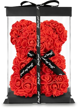 Romantic Bear Rose Valentine’s Day Presents for Her, Flower Bear, Birthday Presents for Wife Mom, and Presents for Anniversary Women Day, Mothers Day, Christmas (Red 25cm flowers bear huggables)