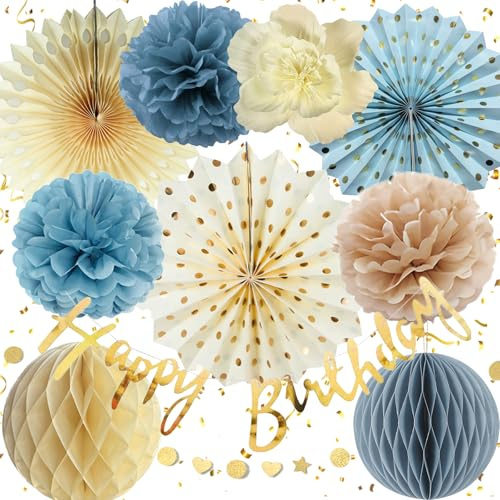 Dusty Blue Birthday Decoration Set, Paper Birthday Decorations for Boys Girls