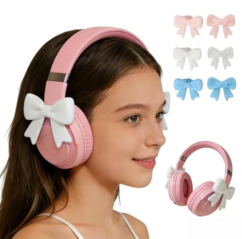Schleifen für Headset, Universal Headset Schleifen Aufsatz, Süße Schleifen Dekoration mit Verstellbarem Silikonband, Kopfhörer Schleifen für 3–7 cm Umfang (weiß, Schleife)