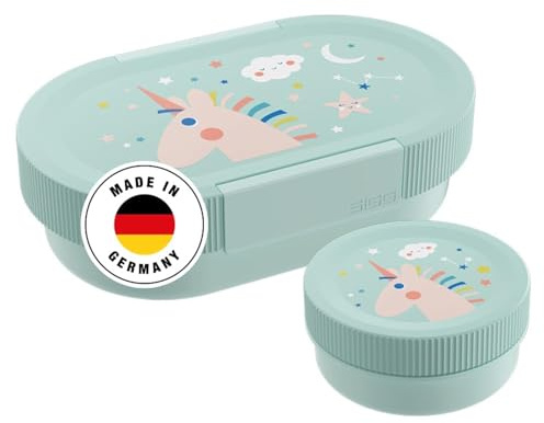 SIGG Lumo Unistar Plus 2 in 1 - Boîte à déjeuner pour enfant avec boîte supplémentaire - Boîte à déjeuner légère licorne - 2 en 1 - Sans BPA - Bleu clair - 0,8 l