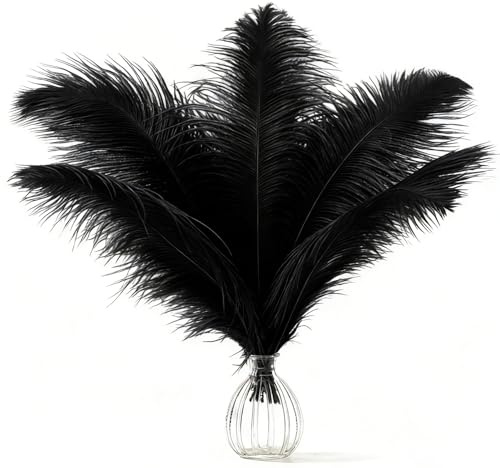 AOOTE Schwarze Straußenfedern, 12 Stück Natürliche Straußenfedern, 25–30 cm | Strauß-Federn, Große Schwarze Straußenfedern für Hochzeitsdekoration, Weihnachtsdeko, Tischdeko, Galaevents und Party