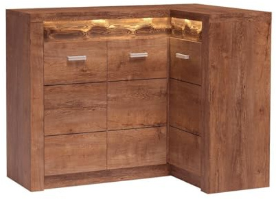 Masseno Kommode ZERI 131 cm Sideboard mit Schubladen und 3 Türen für Wohnzimmer Schlafzimmer Modern 131x42x103,5 cm Braun