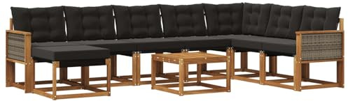 vidaXL Outdoor-Sofagarnitur mit Kissen 9 pcs Natürlich und Schwarz, Modernes Garten-Sofa-Set, wetterfeste Möbel, strapazierfähige Couch, perfekte Sitzgelegenheit am Pool
