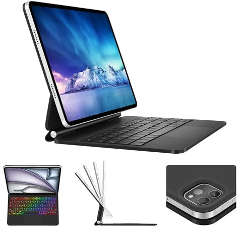 Seagtigau Deutsches QWERTZ Magic Keyboard Case für iPad Pro 11 (1.-4. Gen) & iPad Air 11 (M4 2026, M3 2025, M2) & 10,9 Air (4./5. Gen) – magnetische Tastaturhülle, Trackpad, 7‑farbigem Backlight