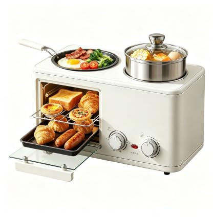 Estación de desayuno multifuncional 3 en 1, horno tostador compacto de 8 litros