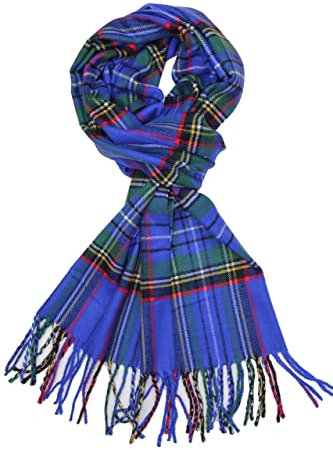 Achillea Herren Achi-Kaschmir Kaschmirschal, Blue Tartan, 12 W x 72 L
