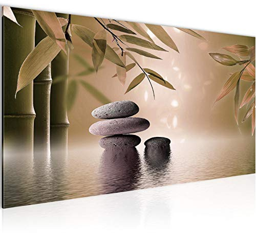 Runa Art Wandbild Feng Shui Steine 1 Teilig 100 x 40 cm Modern Bild auf Vlies Leinwand Zen Wohnzimmer Schlafzimmer Beige Braun 501912b