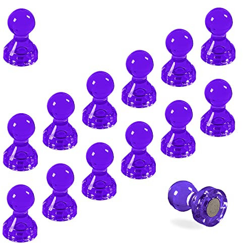 TMS Small Strong Fridge Magnets, 14 Purple Magnetic Push Pins for Whiteboards, Office Calendars, Wire Wall Notice Boards, Maps, Memo Boards, Neodymium Skittle Marker Magnets (Purple, Small (14 Pins))