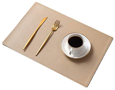 Ajinge Tischsets (6er-Set), PU-Leder Wasserdicht Rutschfest Isolierung Waschbar Schnell trocknend Dekorativ Tischset,Beige