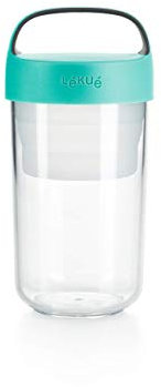 Lékué Recipiente/Jarra Hermético Para Transportar Alimentos, comida, desayuno, merienda, Jar to go color Turquesa, 600 ml
