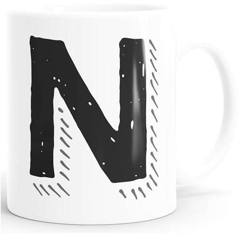 MoonWorks Kaffee-Tasse Buchstaben Buchstabe glänzend Kaffeetasse Teetasse Keramiktasse Weiss unisize