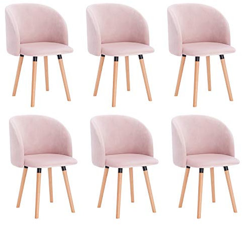 WOLTU Esszimmerstühle 6er Set Küchenstühle Wohnzimmerstühle Polsterstühle, Armlehnstühle mit Rückenlehne, für Esszimmer, Küche, Wohnzimmer, Samt, Gestell aus Massivholz, Rosa, BH121rs-6