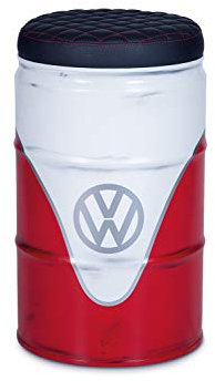 BRISA VW Collection - Volkswagen Vintage Ölfass-Möbel-Party-Hocker-Sitz-Bar-Stuhl im T1 Bus Design mit Stauraum (Bus Front/Weiß & Rot)