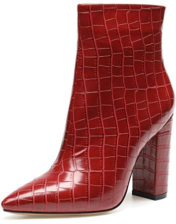 Castamere Donna Cerniera Stivali Caviglia Tacco a Blocco 10CM Alto Tacco Crepa Rosso Scarpe EU 41