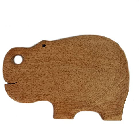 Frühstücksbrettchen aus Holz mit Tiermotiv Nilpferd inkl. Eierhalter, Geschenk für Kinder